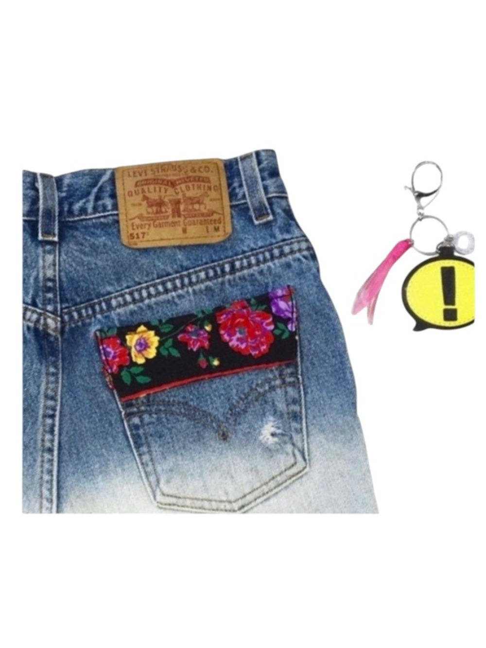 new LF Furst of a Kind ✿ Levi's® 517’s® Floral Trim Cut Off Denim Jeans Short ✿ - Picture 10 of 16